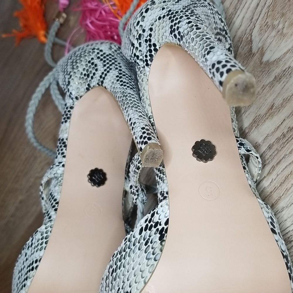 Daisy Street Womens Snake Print Open Toe Heels With Tassel Ties Size 5 - Picture 7 of 14